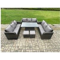 Garden Dining Set Outdoor Rattan Furniture Lounge Sofa Height Adjustable Rising lifting Table