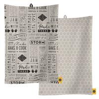 Kitchen Pantry Tea Towels, Set of 2, Grey