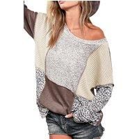 Leopard Colorblock Textured Knit Patchwork Top