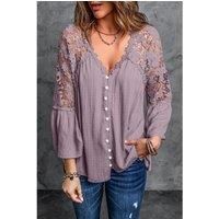 Purple Crochet Lace Button Top  -  Shirts -Size 4XL