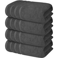 (Charcoal Grey) 4 x Large Jumbo Bath Sheet Towel Set (75 x 150 cm-500GSM) Pure Cotton XL Bath Sheet Towels