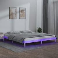 LED Bed Frame White 135x190 cm Double Solid Wood