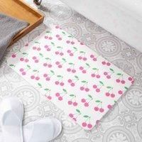 Pink Cherries White Stone Non Slip Bath Mat