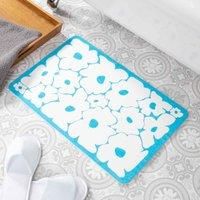 Blue Flower White Stone Non Slip Bath Mat