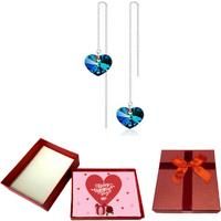 Ocean-Blue Crystal Earring+Valentine Box - Silver