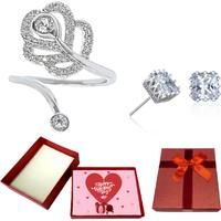 Open Ring And Earring Set+Valentine Box - Silver