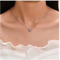 Flower Sakura Crystal Silver Necklace - Pink