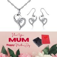 Heart Necklace & Earrings+Md Box - Silver