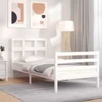 Bed Frame with Headboard White Single Solid Wood