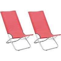 Folding Beach Chairs 2 pcs Red Fabric