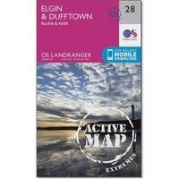 Ordnance Survey Landranger Active 28 Elgin, Dufftown, Buckie & Keith Map With Digital Version, Pink