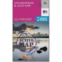 Ordnance Survey Landranger Active 55 Lochgilphead & Loch Awe Map With Digital Version, Pink