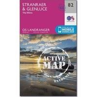 Ordnance Survey Landranger Active 82 Stranraer & Glenluce Map With Digital Version, Pink/D