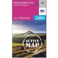 Ordnance Survey Landranger Active 93 Middlesbrough, Darlington & Hartlepool Map With Digital Version, Pink