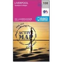 Ordnance Survey Landranger Active 108 Liverpool, Southport & Wigan Map With Digital Version, Pink/D