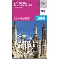 Ordnance Survey Landranger Active 154 Cambridge, Newmarket & Saffron Walden Map With Digital Version, Pink/D