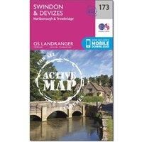 Ordnance Survey Landranger Active 173 Swindon, Devizes, Marlborough & Trowbridge Map With Digital Version, Pink