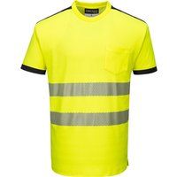 Portwest PW3 Hi Vis Cotton Comfort Short Sleeve T Shirt Yellow / Black XS