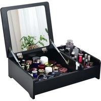 Desktop Makeup Organizer Simple Cosmetic Storage Box w/ Flip-Top Mirror