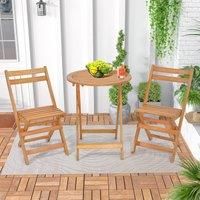 3 Pieces Folding Patio Bistro Set Wooden Table and Chairs with Slatted Tabletop